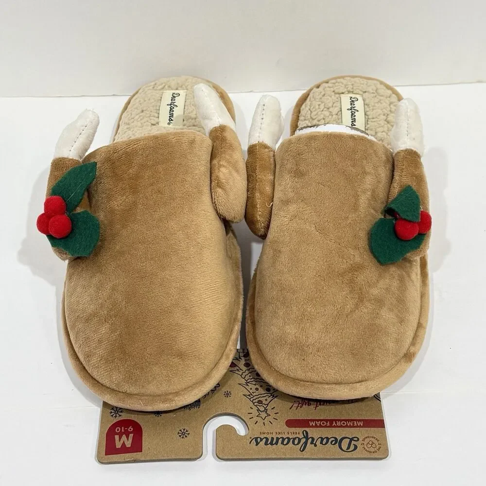 Dearfoams Men's Size M 9-10 Turkey Scuff Slippers Holiday Thanksgiving Winter